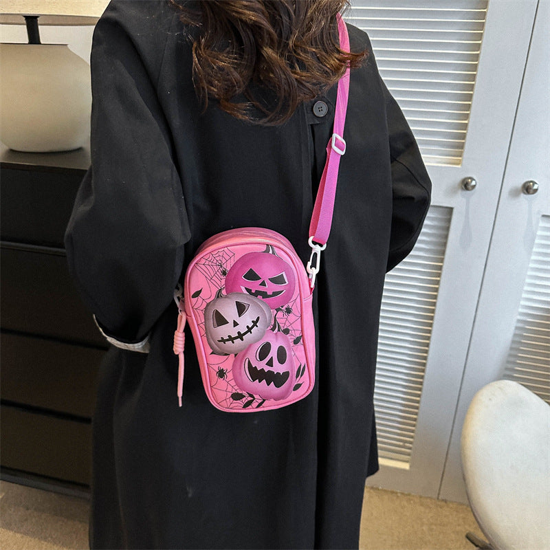 Halloween Graffiti Phone Bag Girls Funny Cartoon Pumpkin Ghost Bat Print Crossbody Bag For Women Mini Personality Creative Shoulder Bags Bests Sale