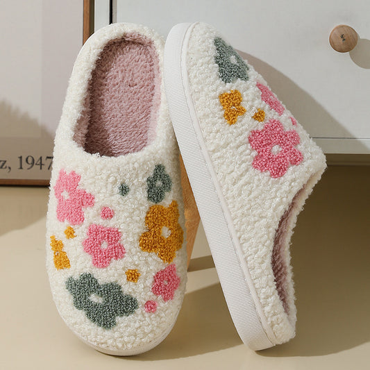 Warm Indoor Comfortable Colorful Flowers Cotton Slippers - Bests Sale