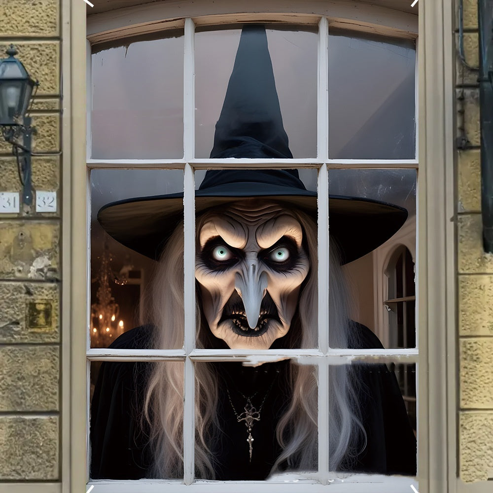 3D Holiday Window Cover Witch Halloween Window Cover - Bests Sale