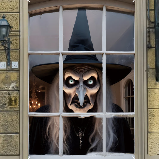 3D Holiday Window Cover Witch Halloween Window Cover - Bests Sale