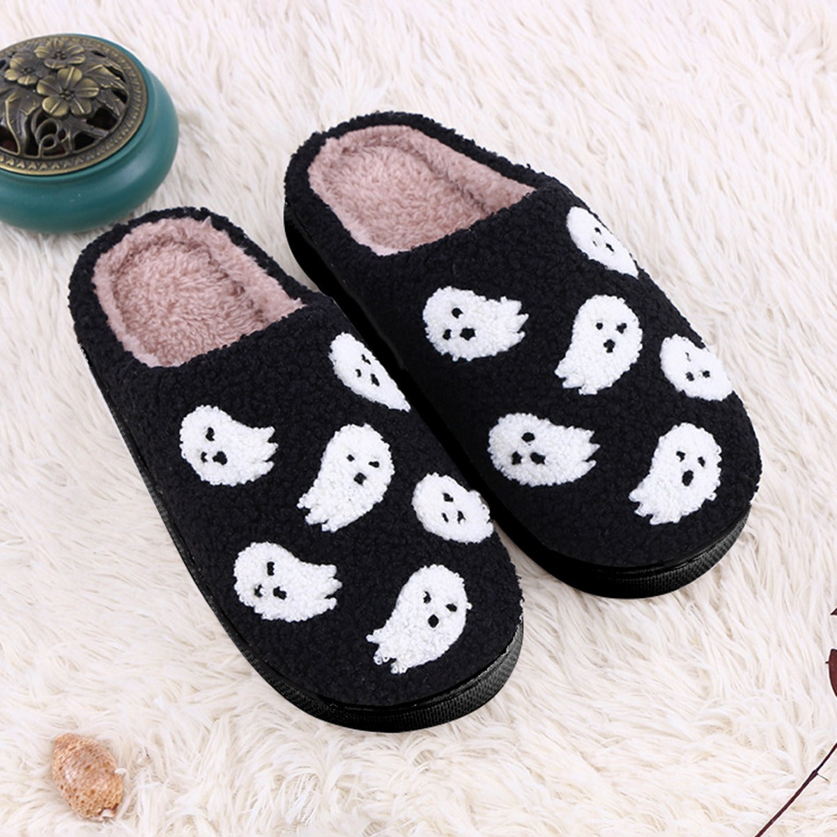 Halloween Funny Spider Ghost Scary Flat Indoor House Shoes For Women Men Soft Plush Cozy Horror Halloween Gifts Bests Sale