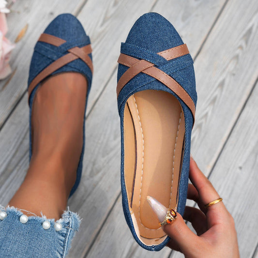 Ins Cross-straped Denim Loafers Fashion Lightweight Comfortable Flats Shoes For Women - Bests Sale