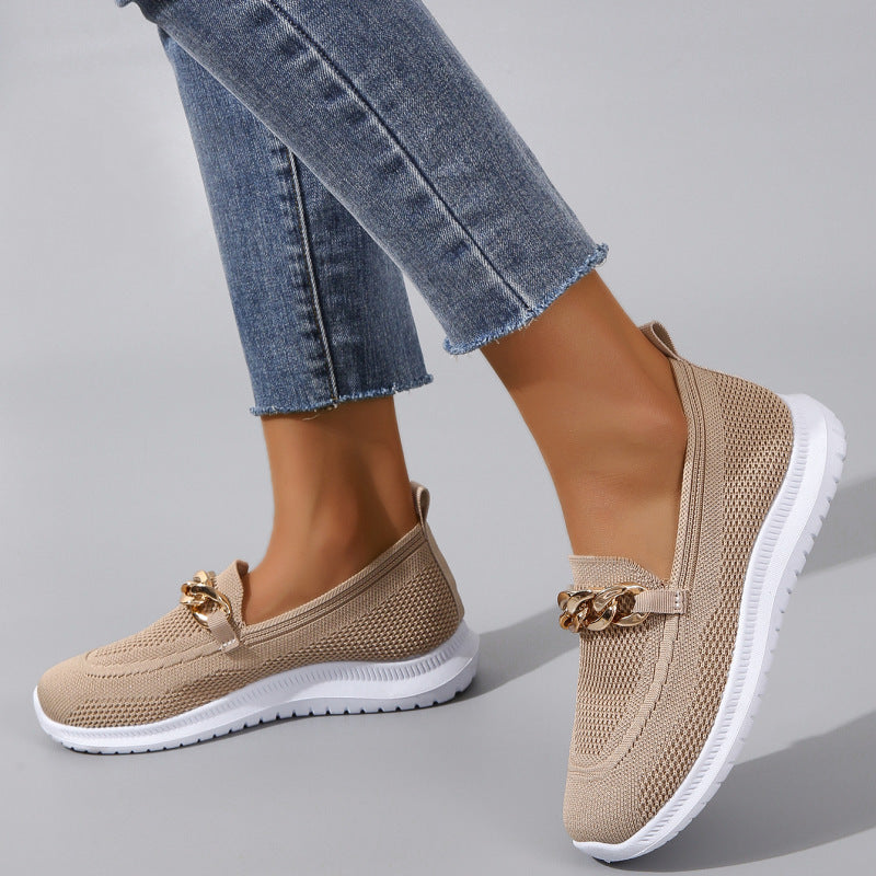 New Large Size Flat Heel Mesh Breathable Flying Woven Slip-on Women - Bests Sale