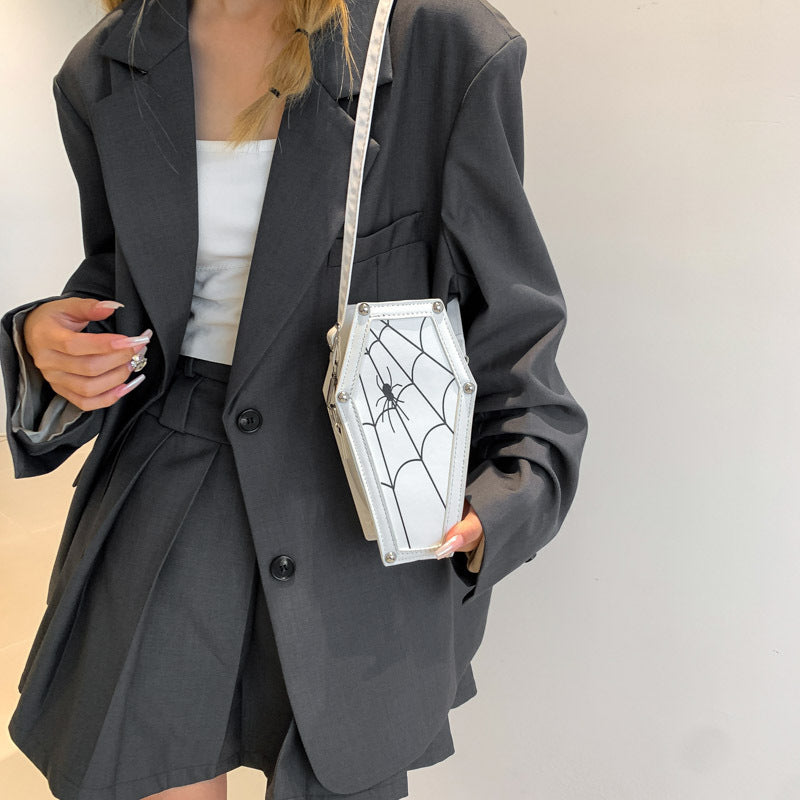 Halloween Coffin-shape Shoulder Bag Gothic Ghost Spider Web Messenger Crossbody Bag Kids Personality Phone Bag For Women Bests Sale