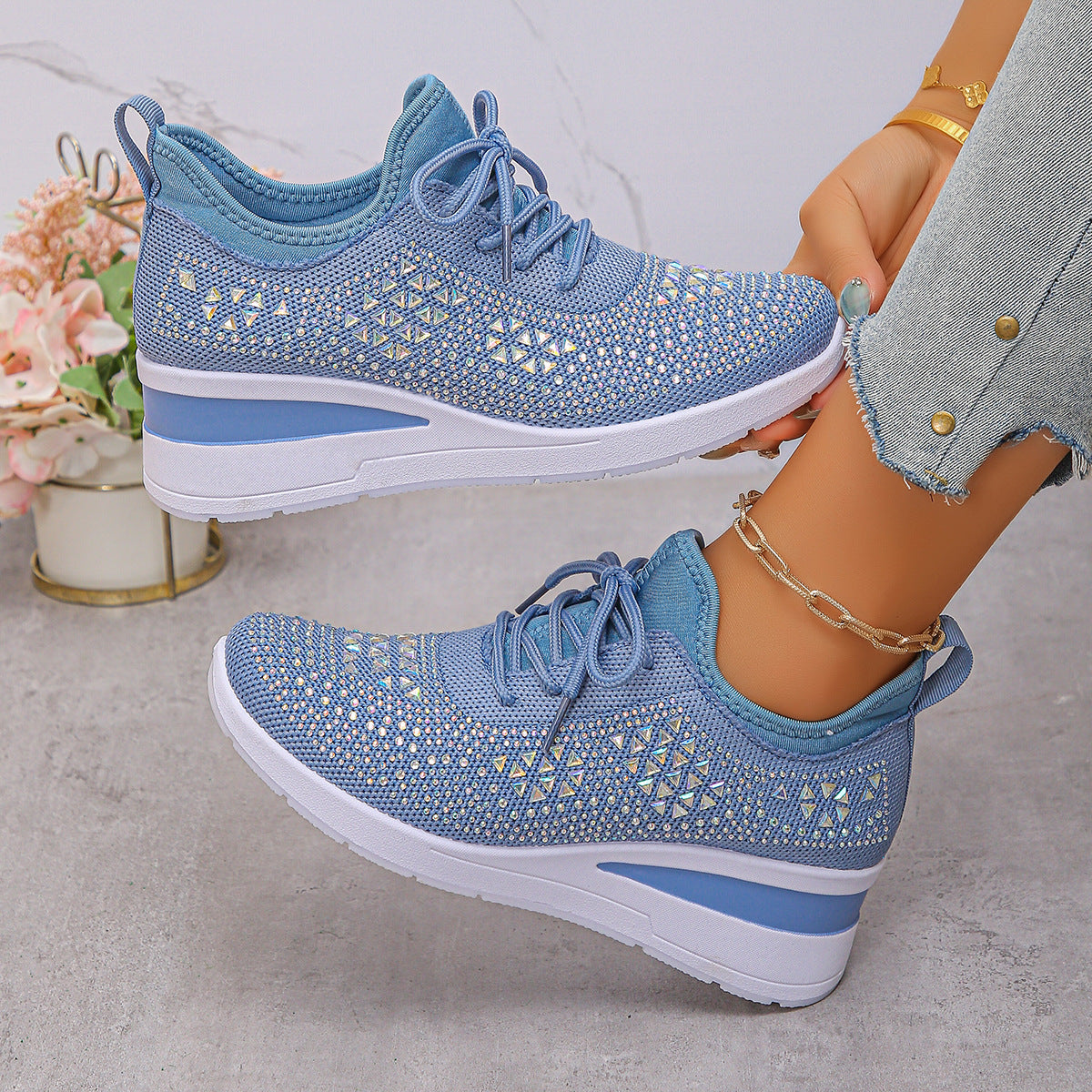 Rhinestone Lace Up Fashion Style Daily Commuter Women's Casual Shoes - Bests Sale