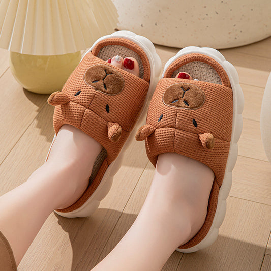 Open Toe  Couple Indoor Non-slip Linen Slippers - Bests Sale