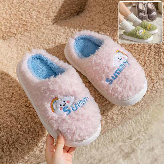 Cute Cartoon Cotton Slippers Thick Bottom Home Slippers Fashion Floor Bedroom Slipper Women Men Couples Warm House Shoes - Bests Sale