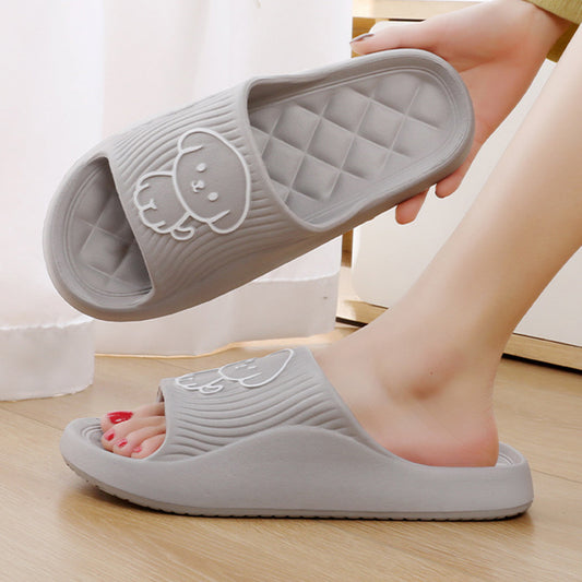 Cute Cartoon Dog Slippers Summer Solid Color Non-slip Rhombus Bathroom Slipper Indoor House Shoes For Men Women Couples - Bests Sale