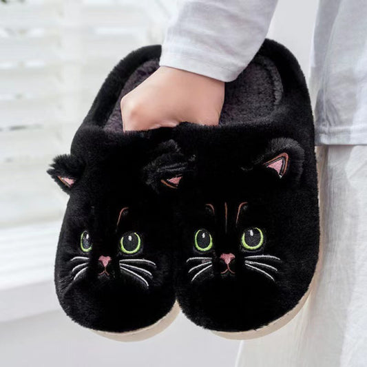 Cute Cat Plush Slippers Winter Warm Floor Bedroom Home Slippers For Couple Non-slip House Shoes Women Men - Bests Sale