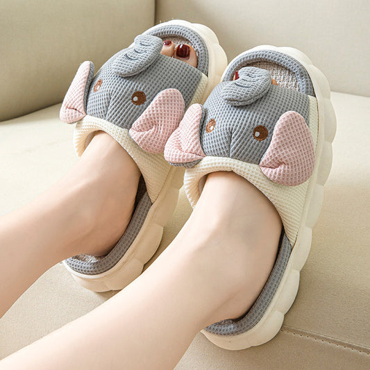 Couples Openings Open Toe Animal Linen Slippers - Bests Sale