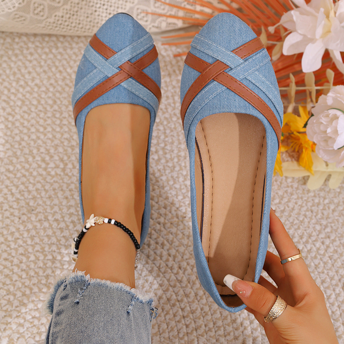 Ins Cross-straped Denim Loafers Fashion Lightweight Comfortable Flats Shoes For Women - Bests Sale
