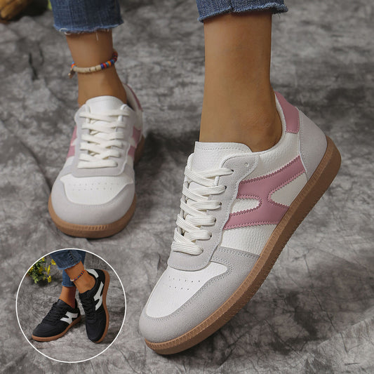 New Colorblock Lace-up Flats Shoes Fashion Round Toe Slip On Casual Shoes For Women - Bests Sale