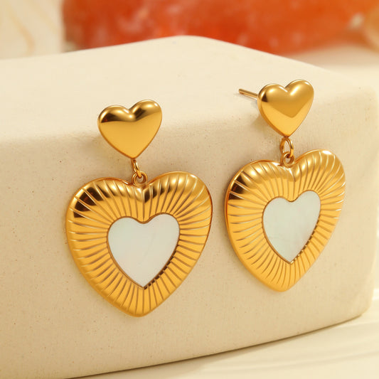 Heart Stainless Steel White Fritillary Earrings - Bests Sale