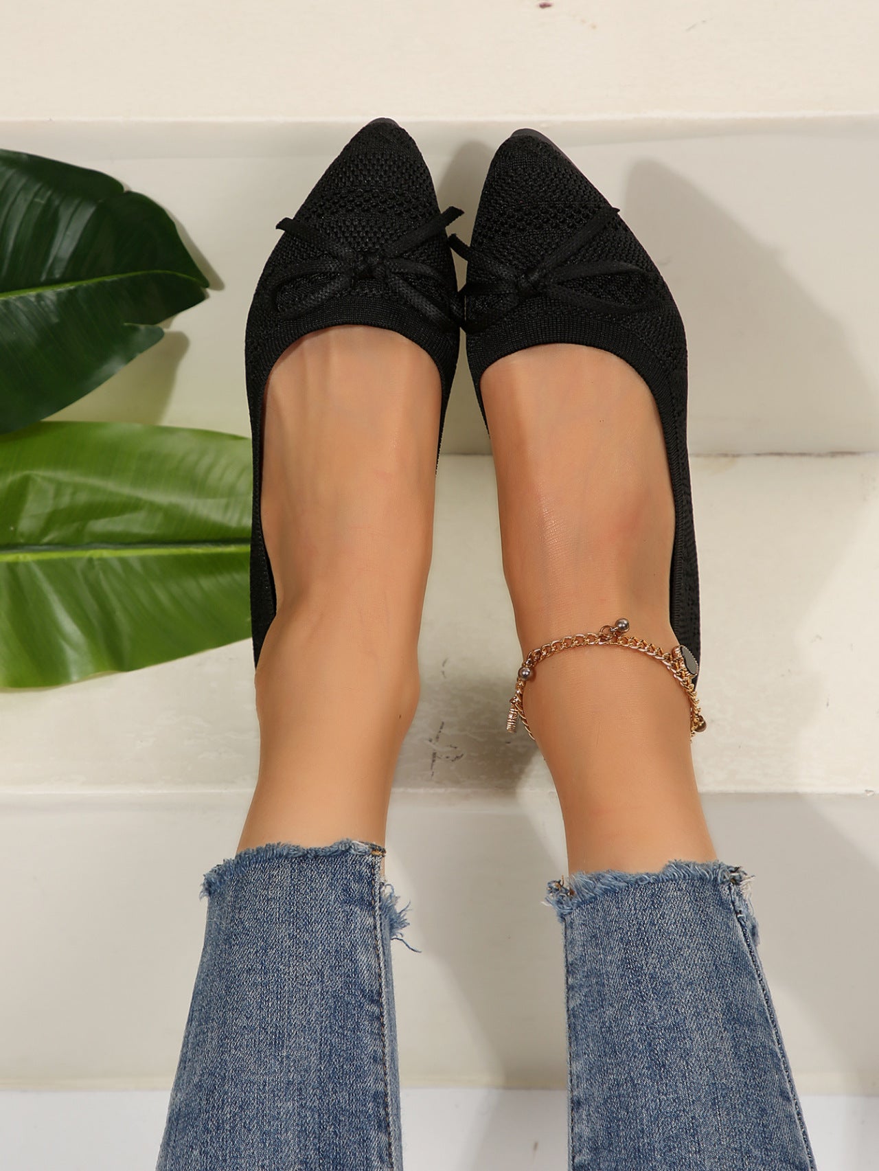 Bow Knitted Loafers Ins Fashion Pointed-toed Flats Shoes For Women - Bests Sale