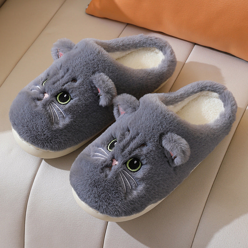Cute Cat Plush Slippers Winter Warm Floor Bedroom Home Slippers For Couple Non-slip House Shoes Women Men - Bests Sale