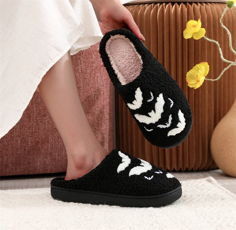 Funny Bat Slipper Halloween Pumpkin Flat Indoor House Shoes For Women Men Soft Plush Cozy Horror Fashion Halloween Gifts Bests Sale