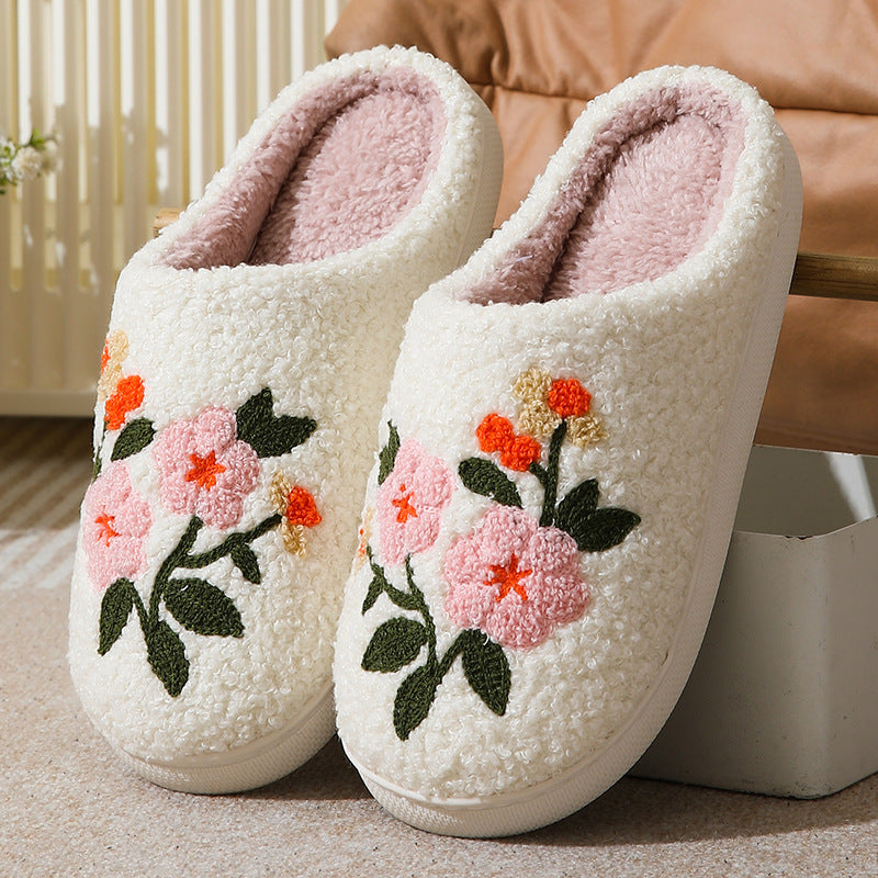 Warm Indoor Comfortable Colorful Flowers Cotton Slippers - Bests Sale