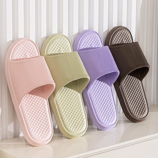 Summer Slipper Indoor House Shoes For Men Women Couples Solid Color Rhombus Striped Non-slip Bathroom Slippers - Bests Sale
