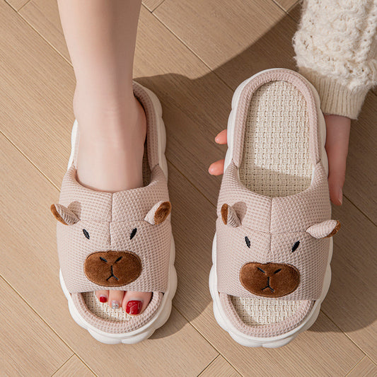 Open Toe  Couple Indoor Non-slip Linen Slippers - Bests Sale