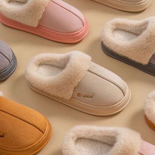 New Winter Cosy Warm Couple Style Concise Fluffy Slippers Women Men Non-slip Soft Slides Indoor Mule Ladies' Home Cotton Shoes - Bests Sale