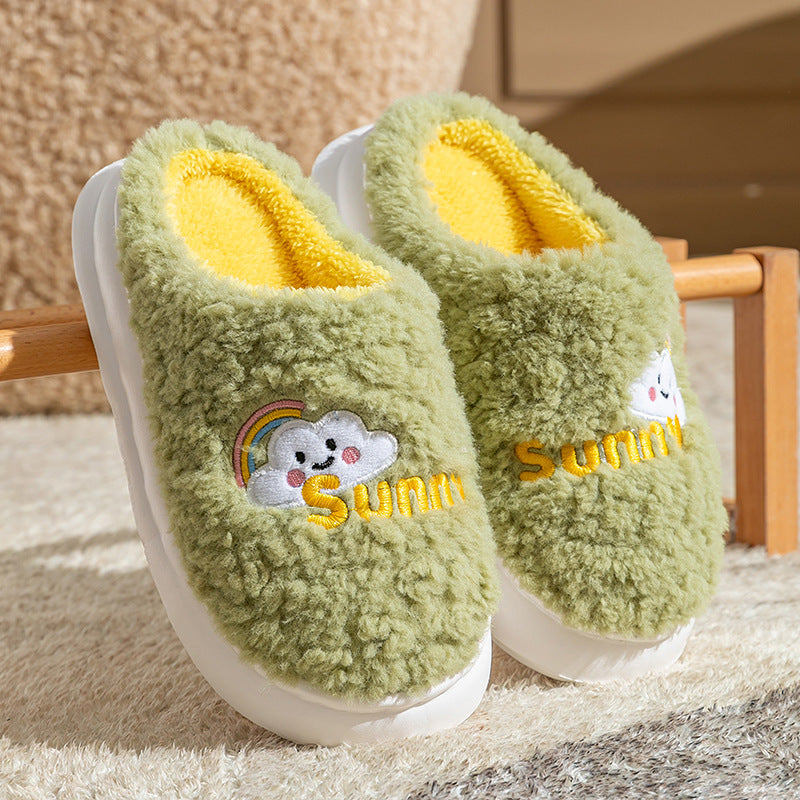 Cute Cartoon Cotton Slippers Thick Bottom Home Slippers Fashion Floor Bedroom Slipper Women Men Couples Warm House Shoes - Bests Sale