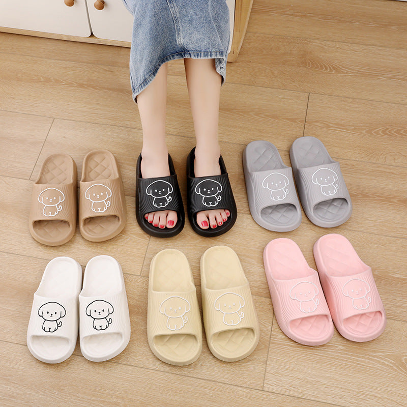 Cute Cartoon Dog Slippers Summer Solid Color Non-slip Rhombus Bathroom Slipper Indoor House Shoes For Men Women Couples - Bests Sale