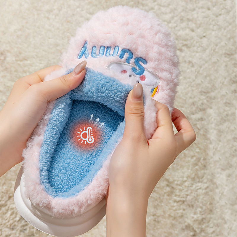 Cute Cartoon Cotton Slippers Thick Bottom Home Slippers Fashion Floor Bedroom Slipper Women Men Couples Warm House Shoes - Bests Sale