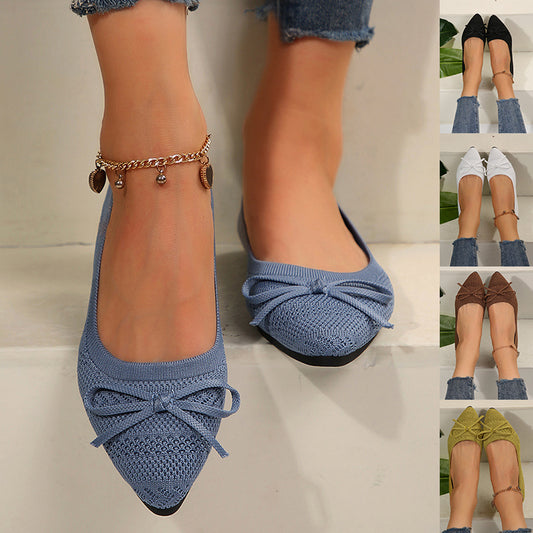Bow Knitted Loafers Ins Fashion Pointed-toed Flats Shoes For Women - Bests Sale