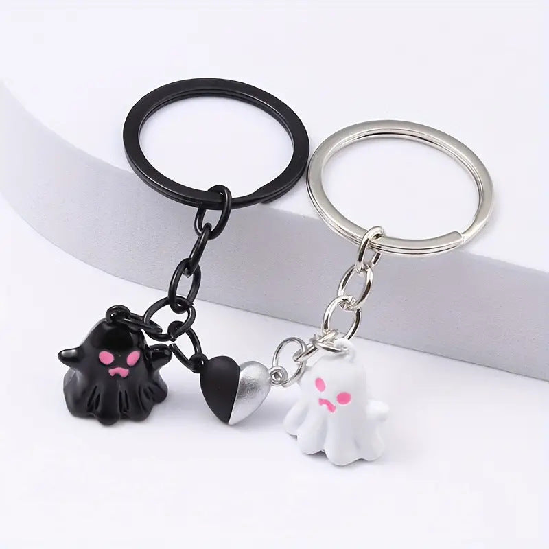Unique Bag Hanging Halloween Ghost Keychain Cute Couple Magnetic Ghost Pendant Lovers Ornaments Key Rings Key Decoration Bests Sale