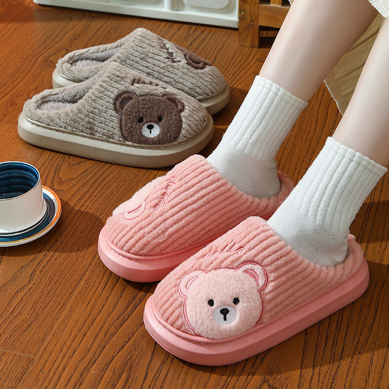 EVA Thick-soled Cotton Slippers Cartoon Bear Plush Cotton Slippers - Bests Sale