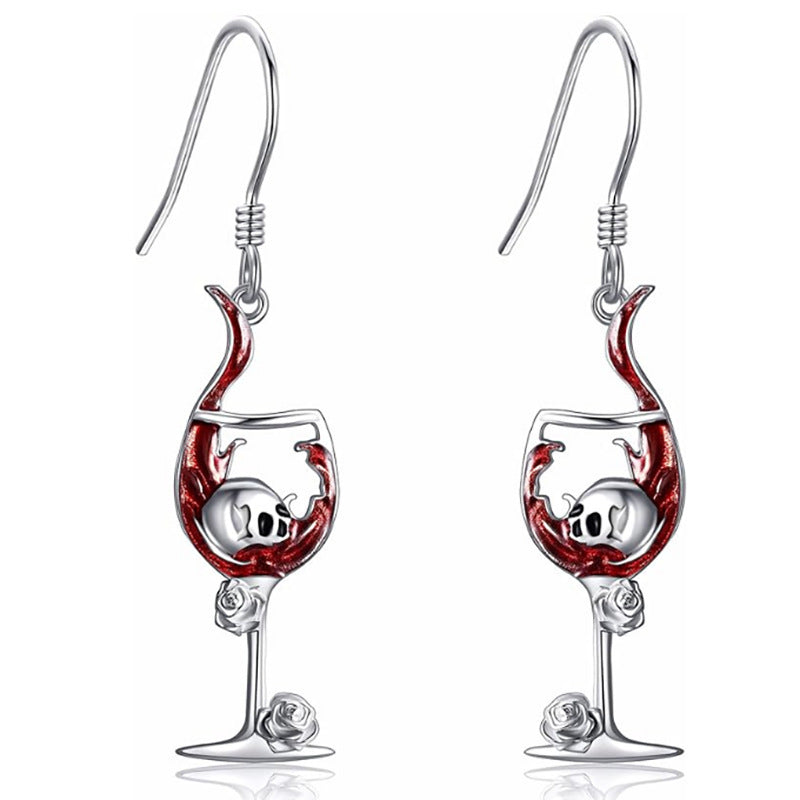 Halloween Skull Wine Glass Creative Earrings European And American - Bests Sale