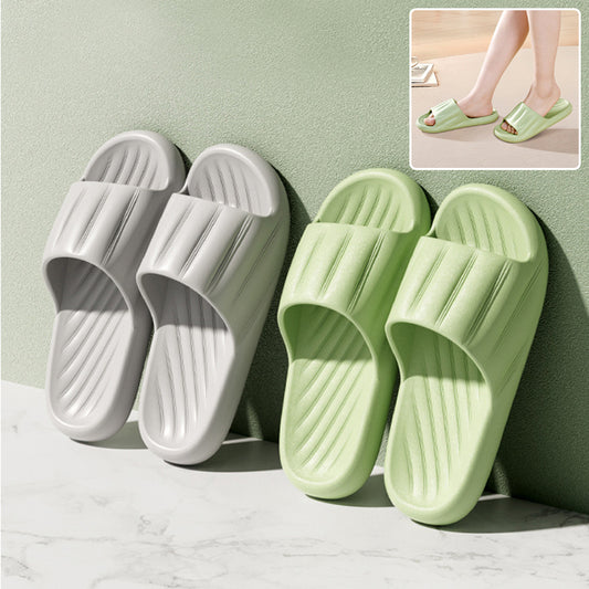 Fashion Solid Color Striped Home Slippers Summer Thick Bottom Non-slip Bathroom Slipper Women Men Couples Shoes - Bests Sale