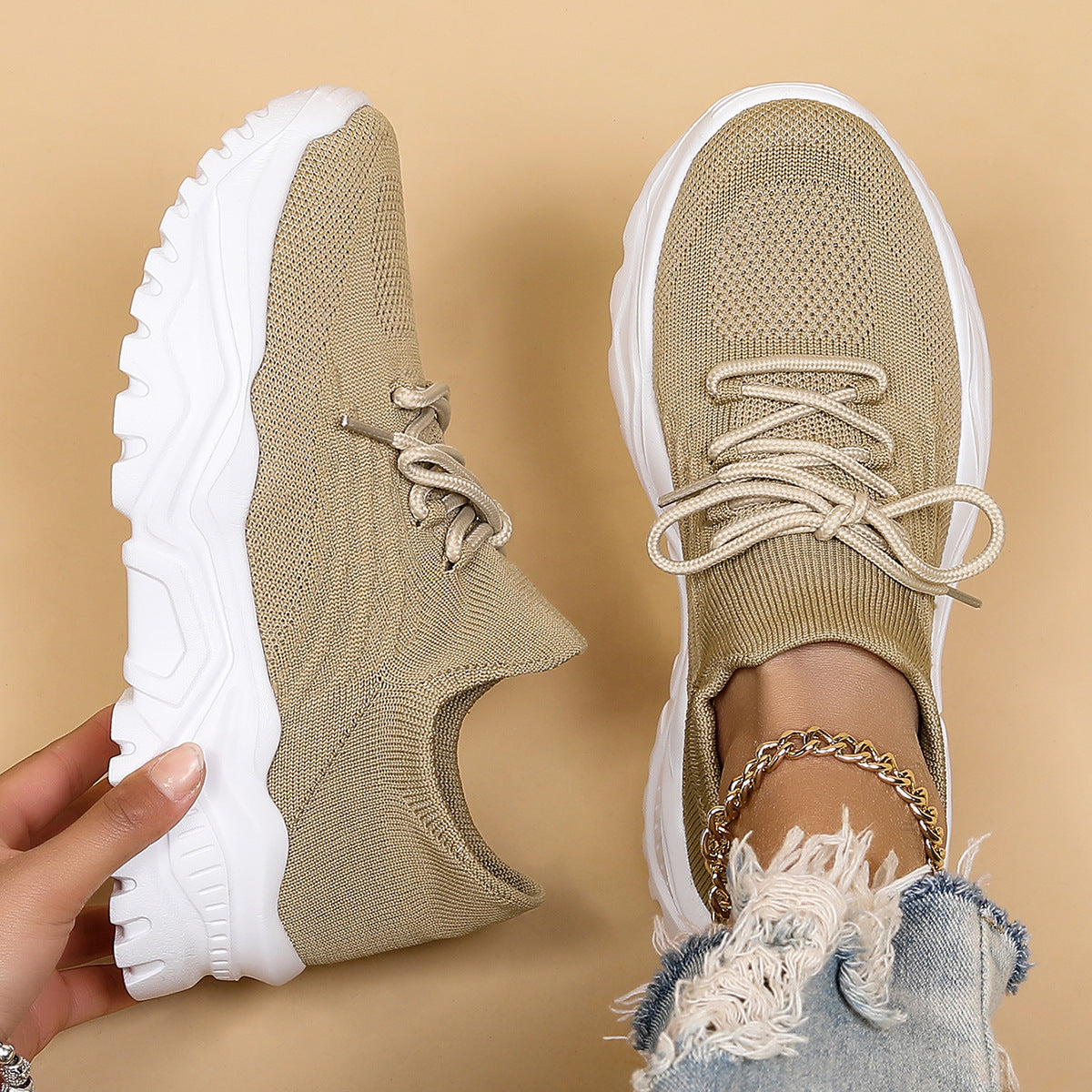Plus Size Women's Sports Breathable Fly-knit Socks Shoes - Bests Sale