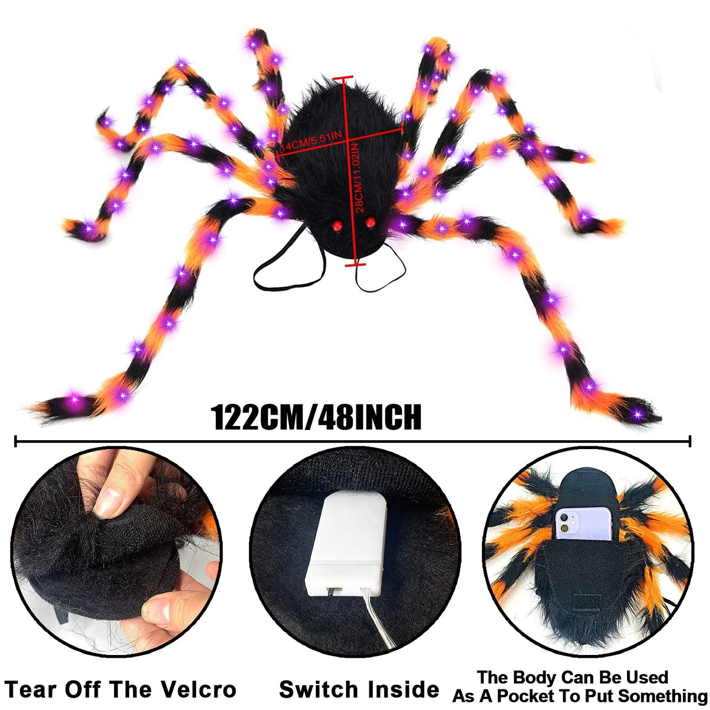 Halloween Spider Backpack Nine LED Modes Plush Sugar Bag Bests Sale