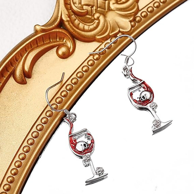 Halloween Skull Wine Glass Creative Earrings European And American - Bests Sale