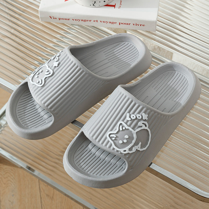 Cute Cat Slippers Summer Women Home Shoes Bath Thick Platform Non-Slip Slides Indoor Outdoor - Bests Sale