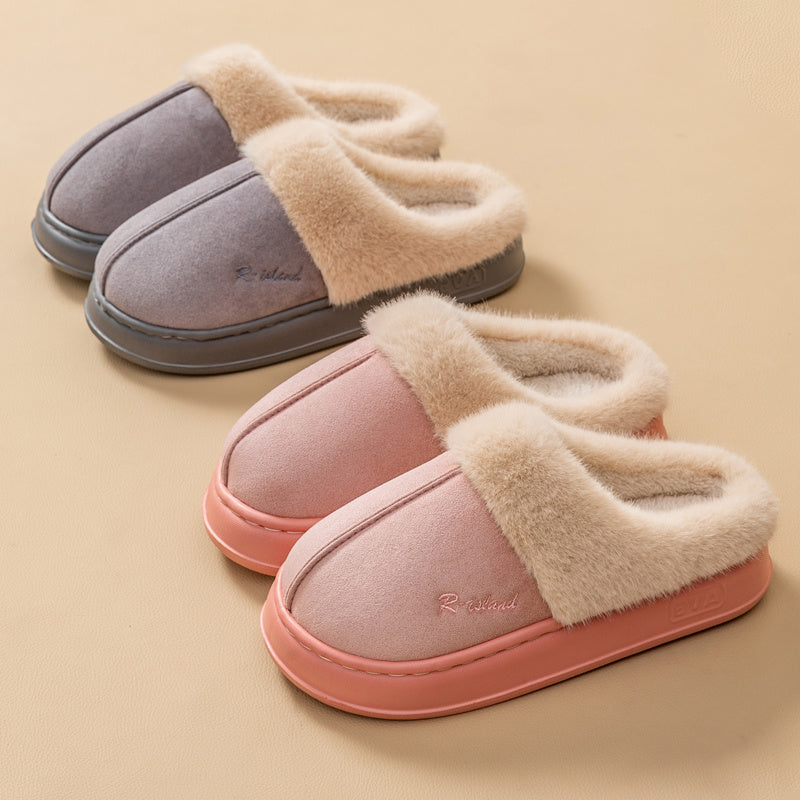 New Winter Cosy Warm Couple Style Concise Fluffy Slippers Women Men Non-slip Soft Slides Indoor Mule Ladies' Home Cotton Shoes - Bests Sale