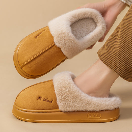 New Winter Cosy Warm Couple Style Concise Fluffy Slippers Women Men Non-slip Soft Slides Indoor Mule Ladies' Home Cotton Shoes - Bests Sale