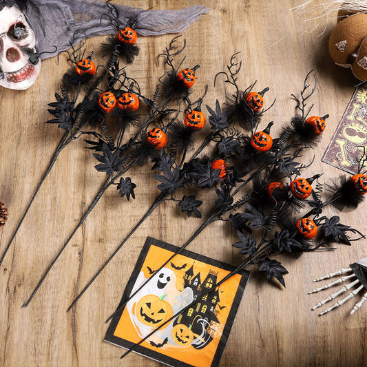 Halloween Decorations Black Horror Pumpkin Twig Cutting Bouquet Coffee Jasper