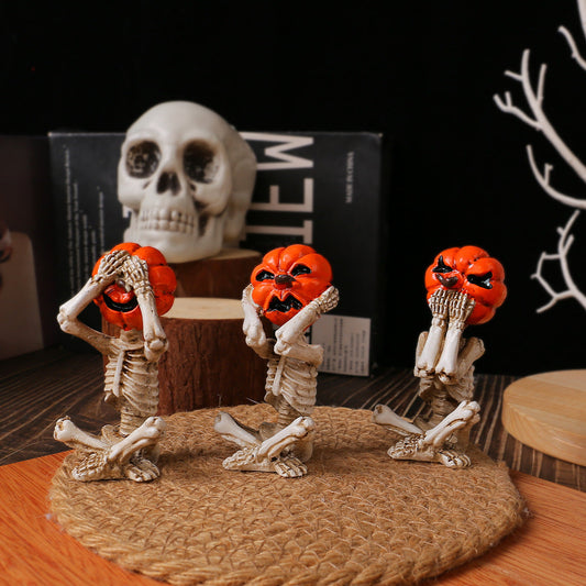 Pumpkin Head Skull Doll Ornaments Home Halloween Layout Props Bests Sale
