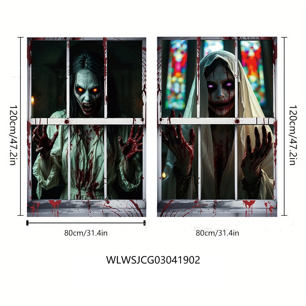 3D Holiday Window Cover Witch Halloween Window Cover - Bests Sale