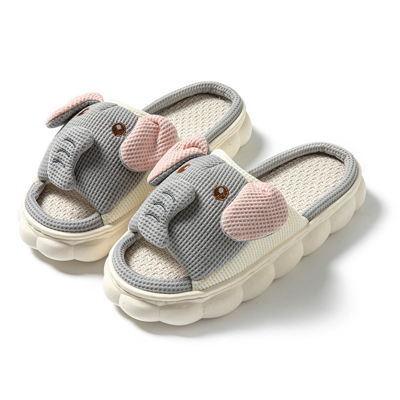 Couples Openings Open Toe Animal Linen Slippers - Bests Sale