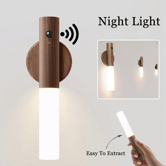 Auto LED USB Magnetic Wood Wireless Night Light Corridors Porch Lights PIR Motion Sensor Wall Light Cabinet Lamp Coffee Jasper