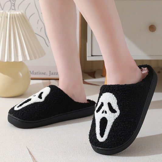 Halloween Skull Cartoon Print Slippers Warm Winter Slippers For Men Women Couple Home Shoes Indoor Cotton Slippers Bests Sale