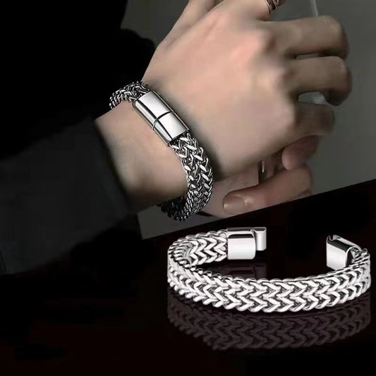 Hip Hop Stainless Steel Front And Back Men's Bracelet Simple - Bests Sale