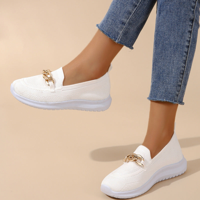 New Large Size Flat Heel Mesh Breathable Flying Woven Slip-on Women - Bests Sale