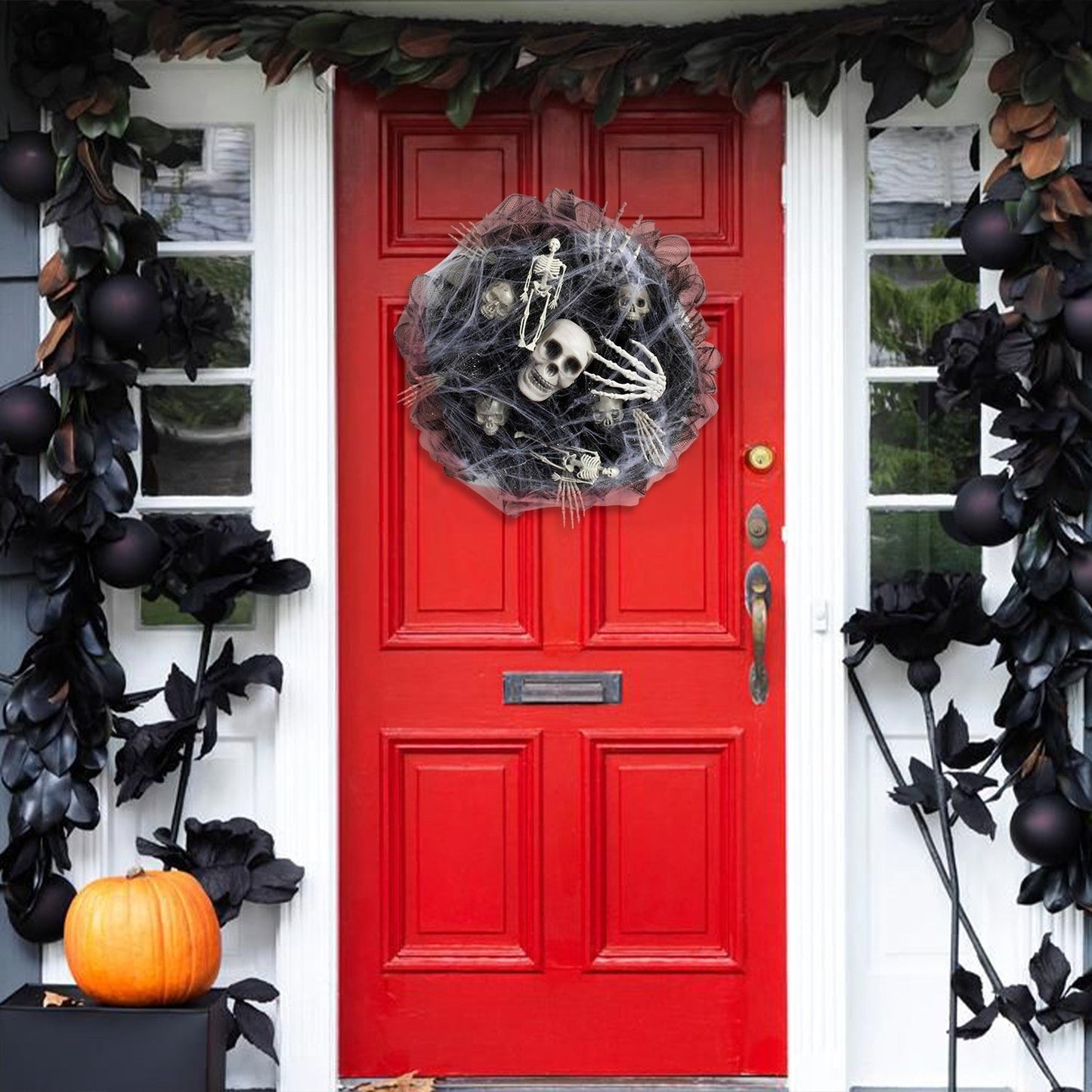 Halloween Black Mesh Skull Garland Party Layout Props Coffee Jasper