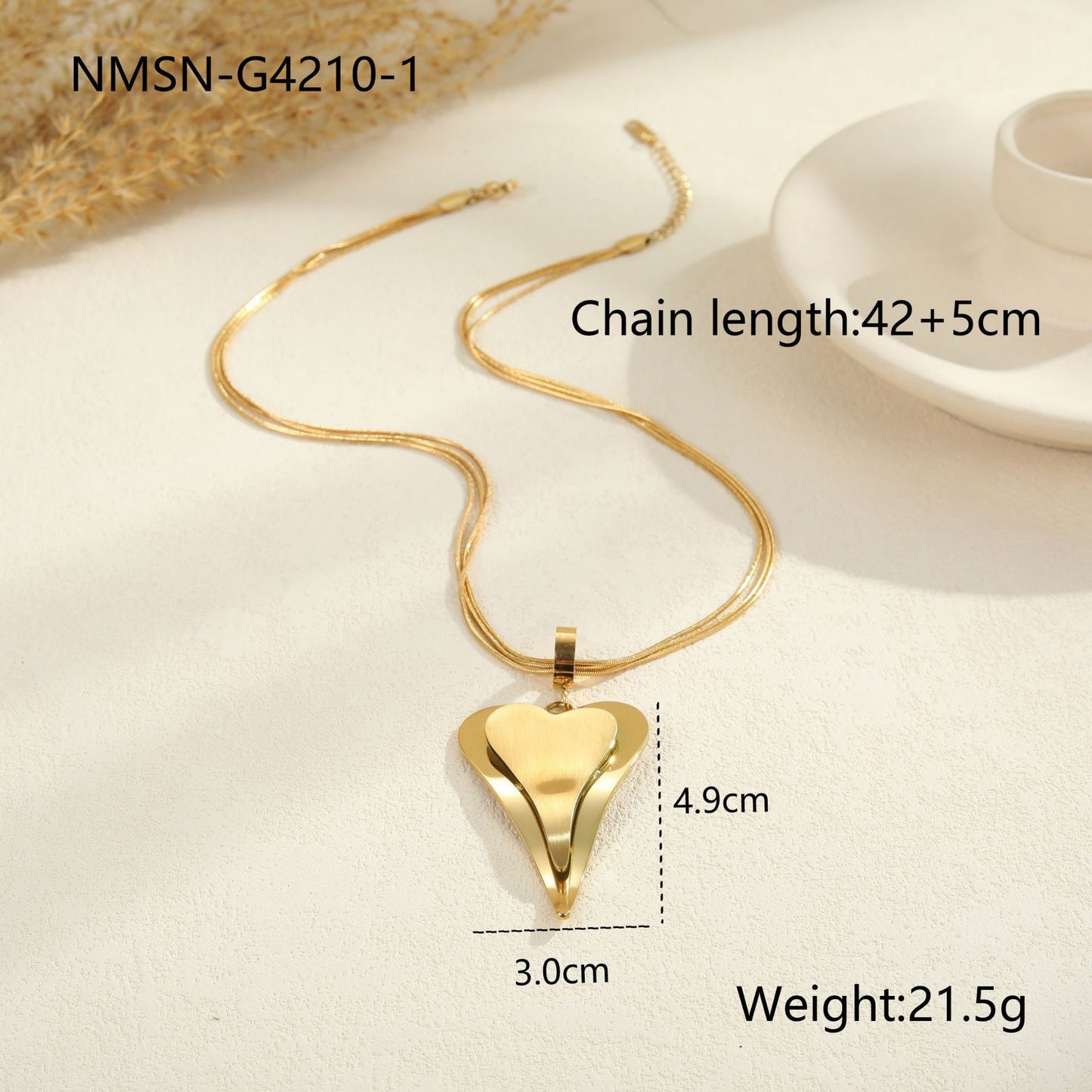 Double Heart Snake Bones Chain Stainless Steel Design Sense - Bests Sale
