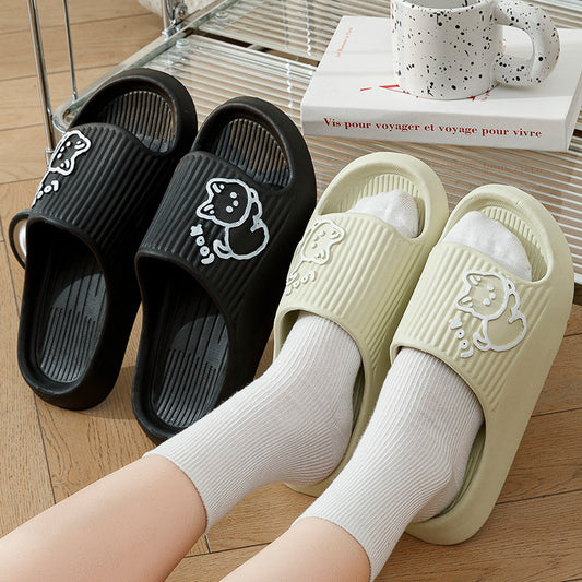 Cute Cat Slippers Summer Women Home Shoes Bath Thick Platform Non-Slip Slides Indoor Outdoor - Bests Sale