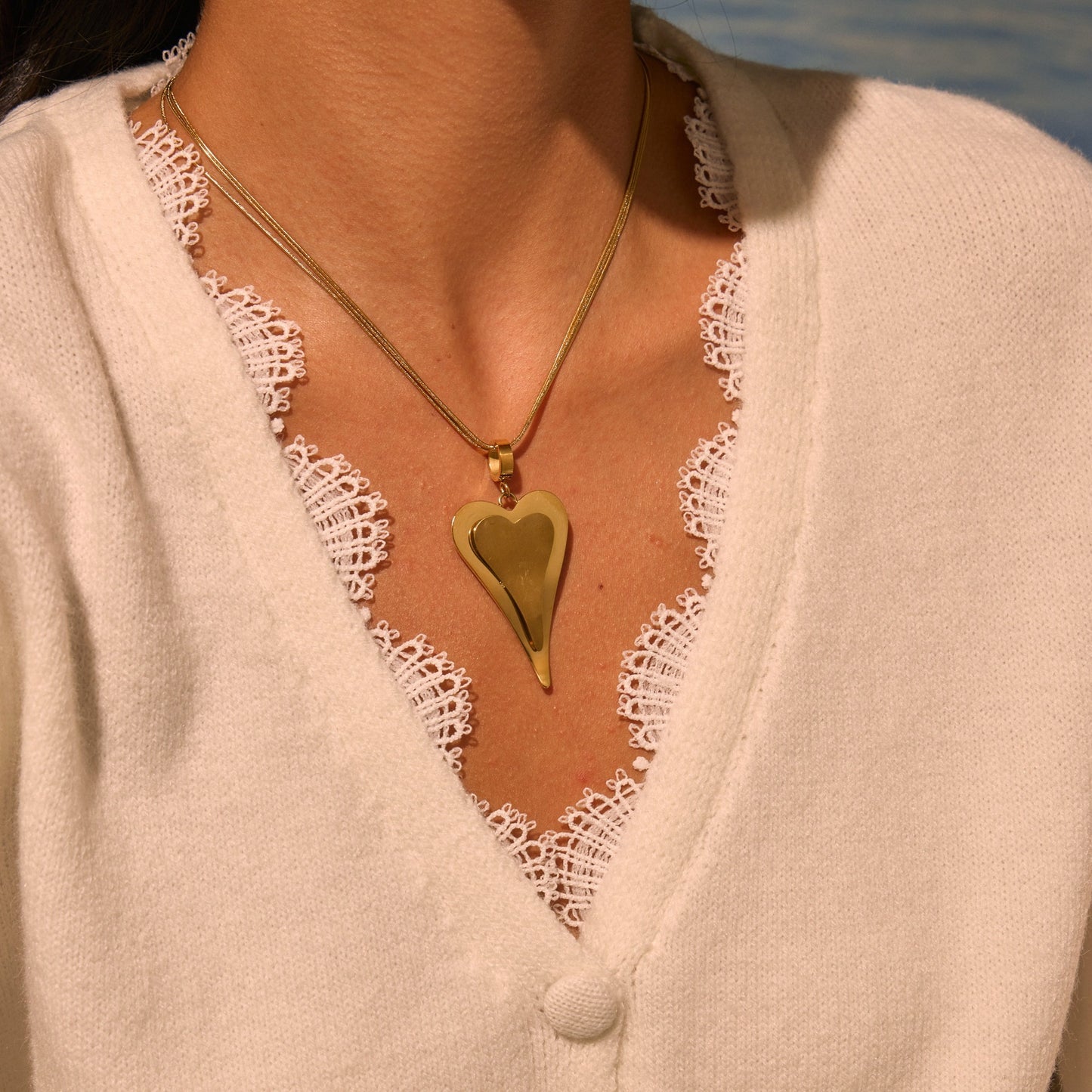 Double Heart Snake Bones Chain Stainless Steel Design Sense - Bests Sale